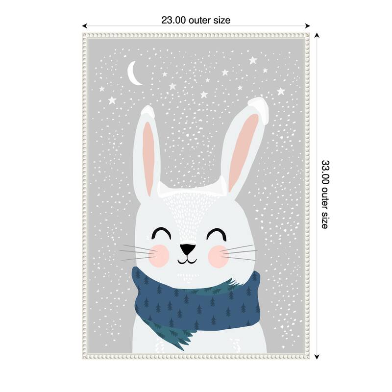 Snow Bunny by Treechild (23 x 33 in.), Framed Canvas Wall Art Print - Sylvie Beaded White