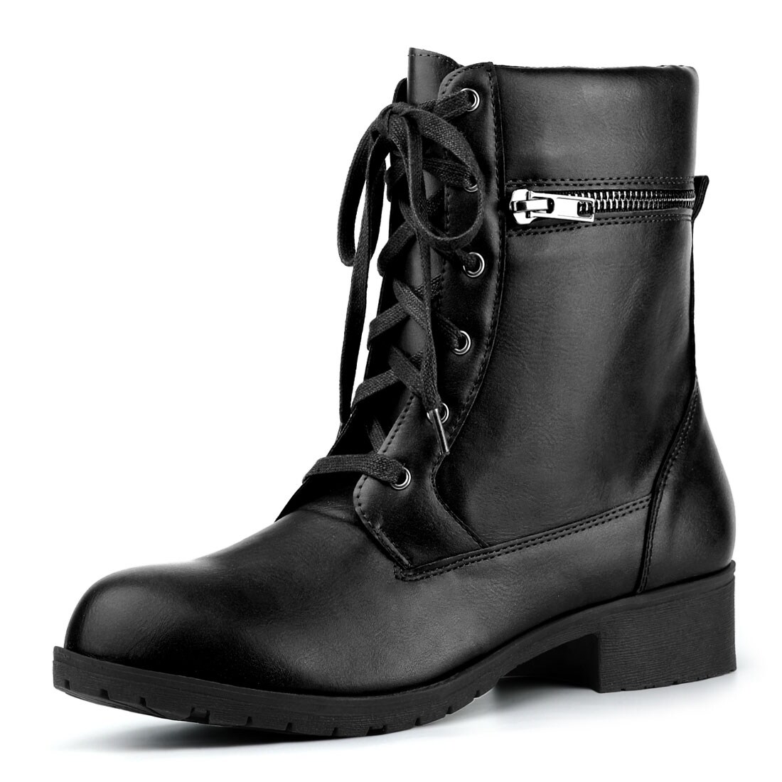 womens black lace up flat boots