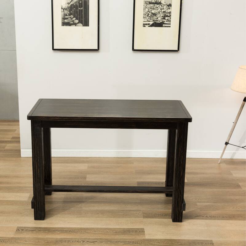 Roundhill Furniture Leviton Antique Black Finished Wood 5-Piece Pub Set, Table with 4 Upholstered Barstools