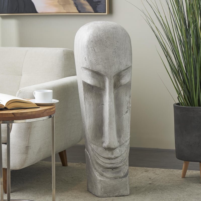 Resin Face Tall Distressed Totem Decorative Sculpture - Gray - Roche River Decor