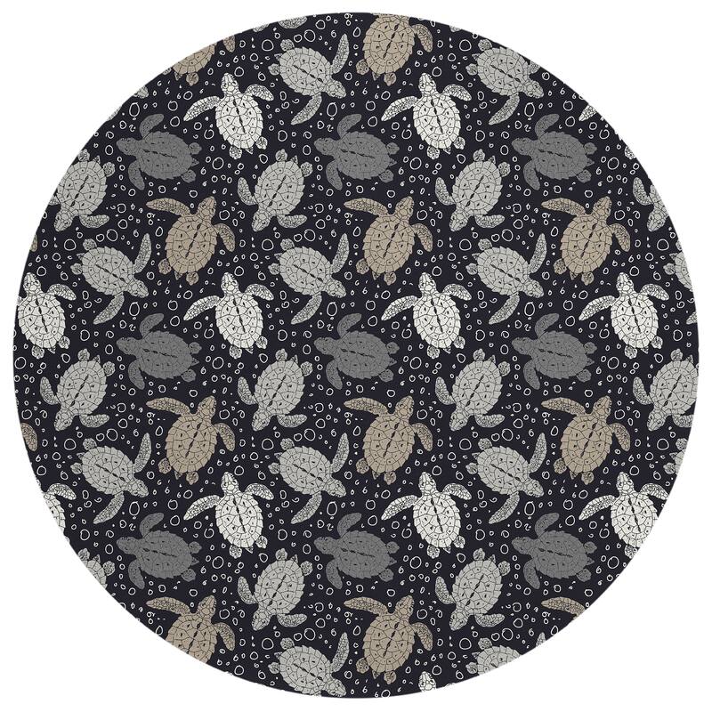 Indoor/ Outdoor Surfside Turtle Washable Rug New - Midnight - 8' x 8'