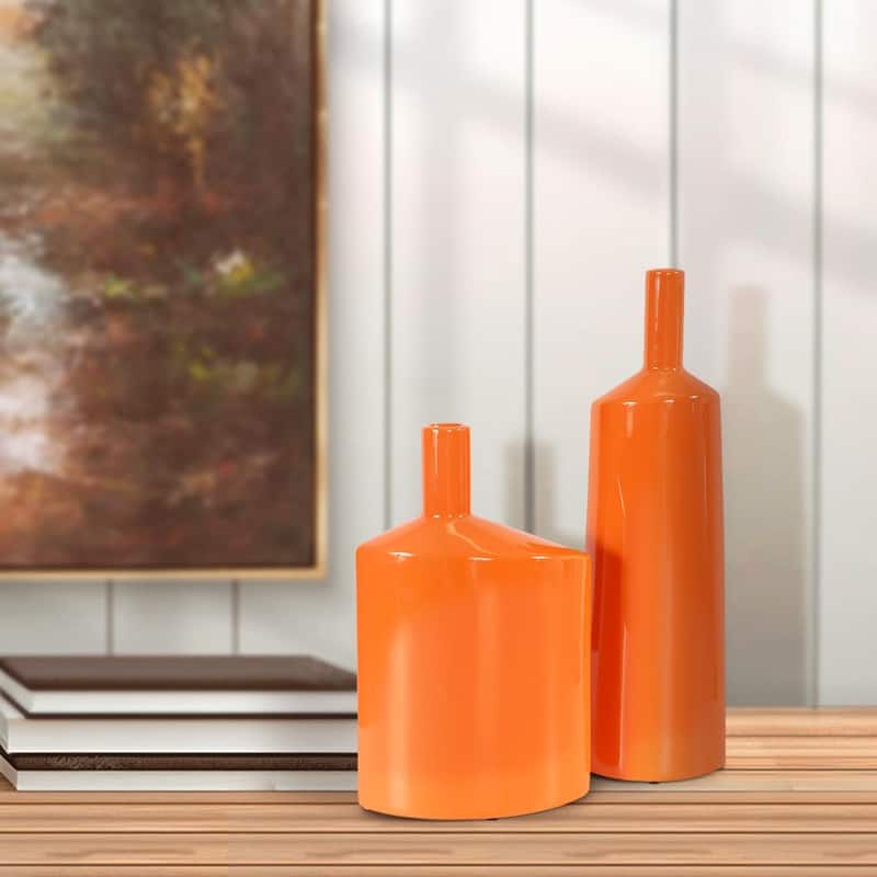 Allan Andrews Contemporary Glossy Orange Ceramic Vase