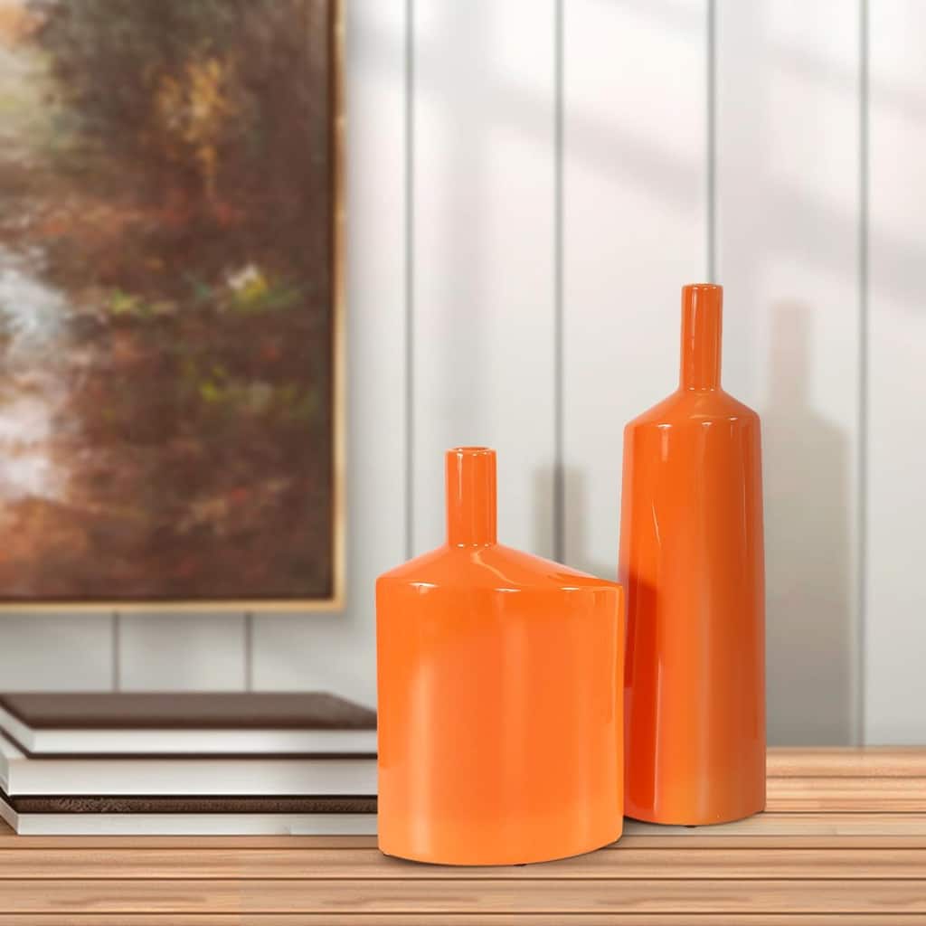 Allan Andrews Contemporary Glossy Orange Ceramic Vase