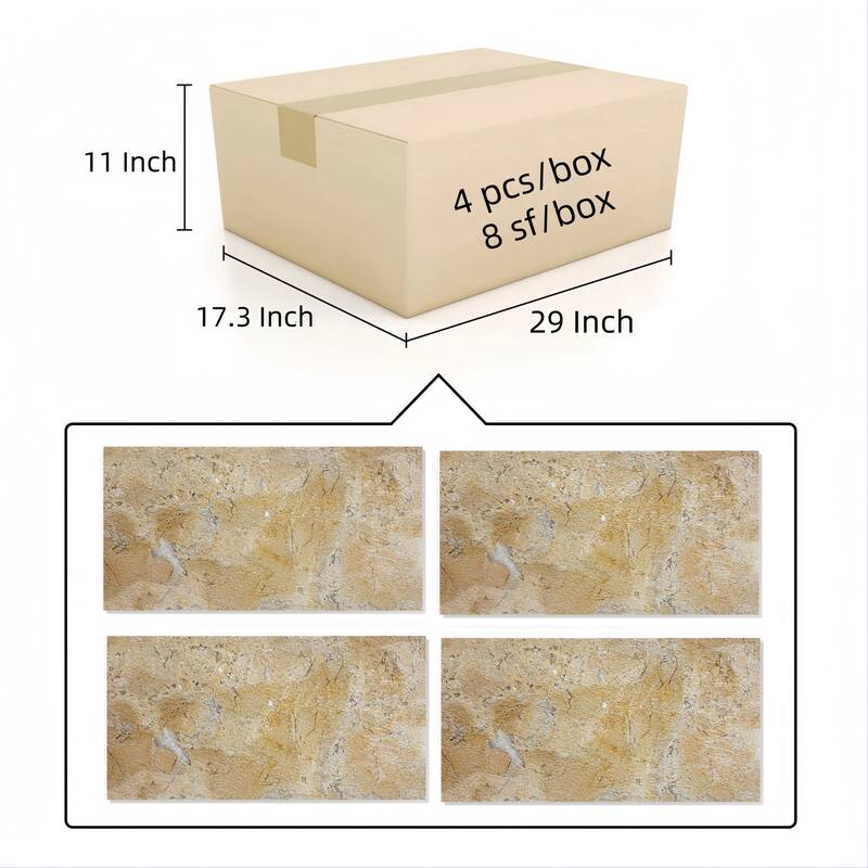 Roomfitters Natural Marble Tile, Leather Finish Stone for Floor and Wall, Genuine Marble, 4-Piece Box, Gold Yellow Beige