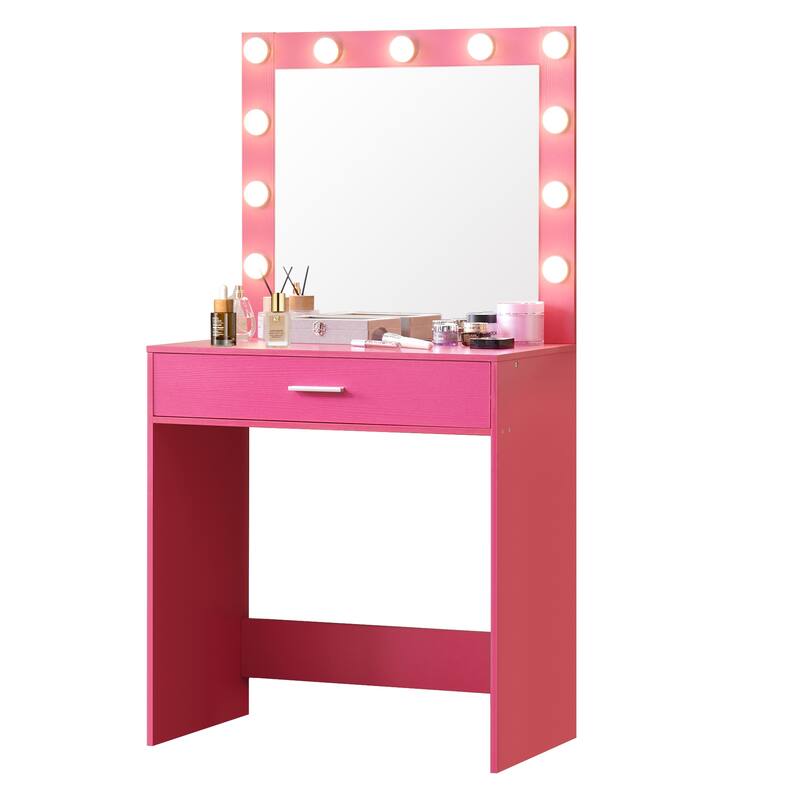 Dressing Vanity Desk with Drawer & Mirror with 3 Lighting Modes & Adjustable Brightness
