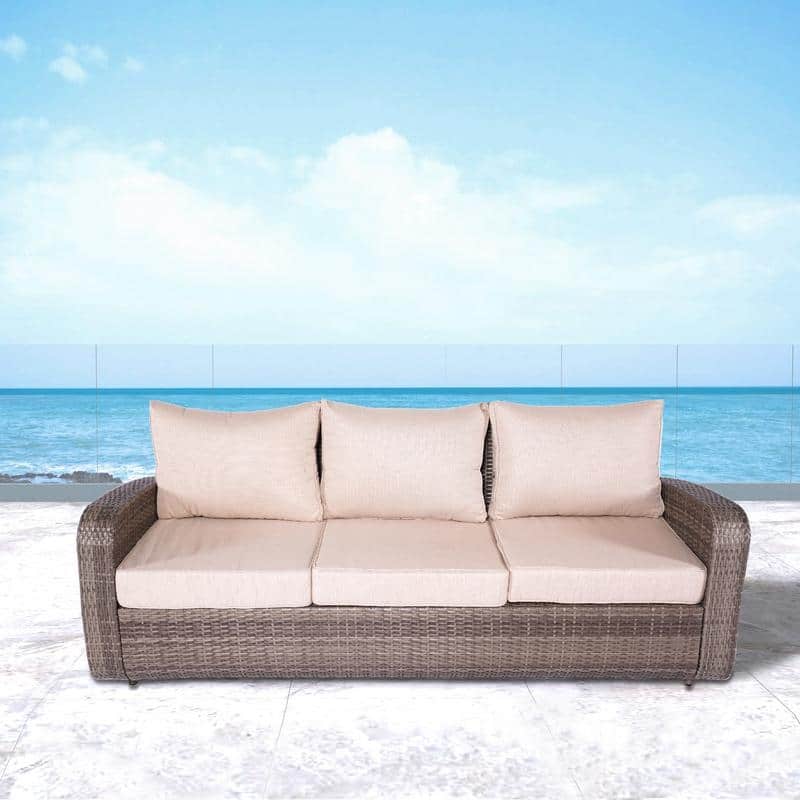 Aurora Patio 3-Seater Handwoven Rattan Sofa Couch with Cushion