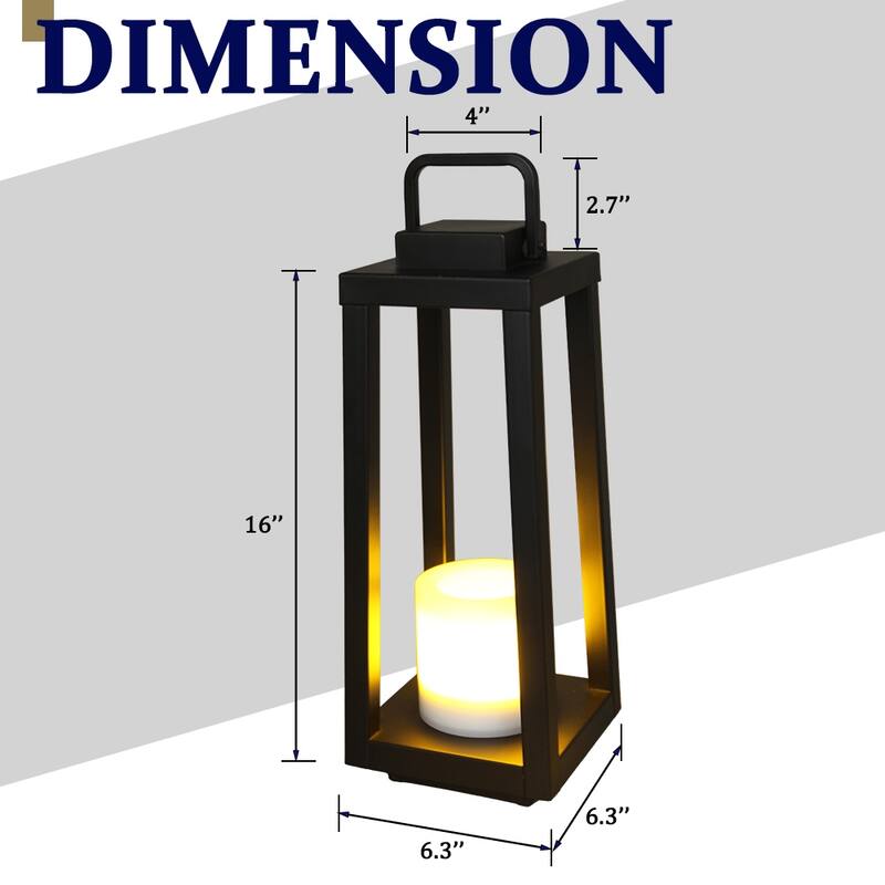 1 Light H16" Modern Matte Black Solar Lantern with Candle Shape Outdoor Light Decorative Portable Hanging LED Lights - W6''