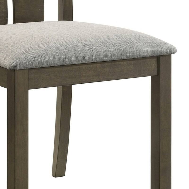 Omal Set of 2 Dining Chairs, Brown Wood Slatted Back, Gray Fabric Seat