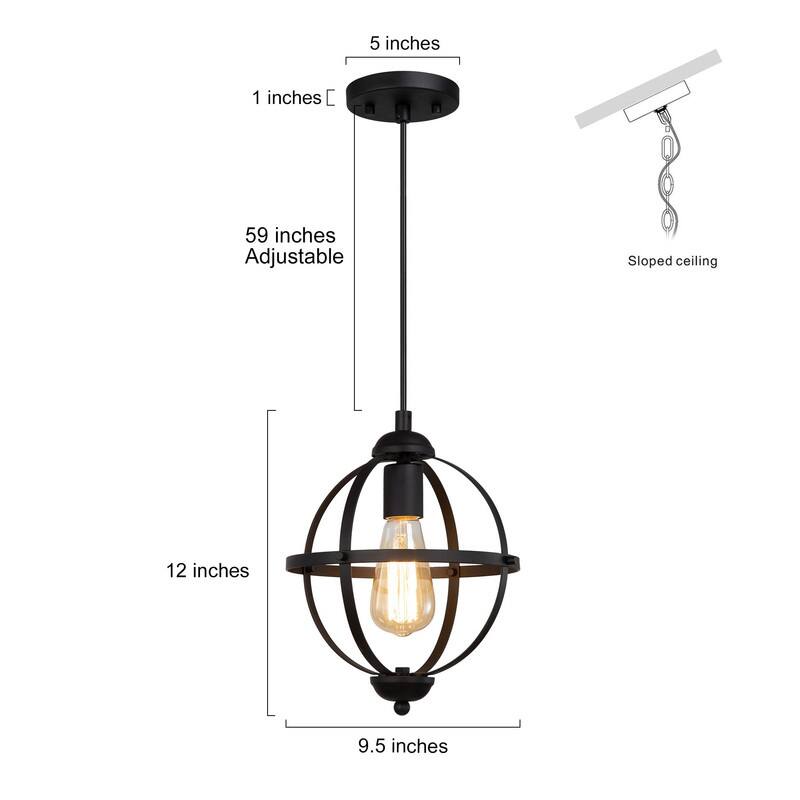 Modern Farmhouse Black 1-Light Globe Pendant Transitional Metal Island Light for Dining Room - 9.4'' L x 9.4'' W x 12.2'' H