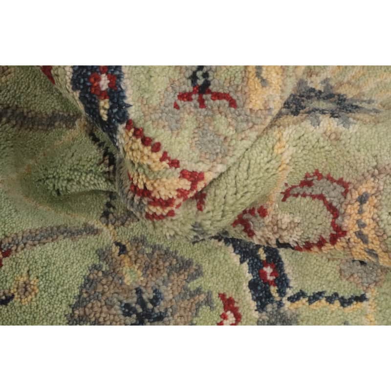 Hand-knotted Transitional Wool Carpet Green Oushak Rug Oriental Carpet Floral Area Rug Oriental Carpet - 8' 0'' X 2' 7''