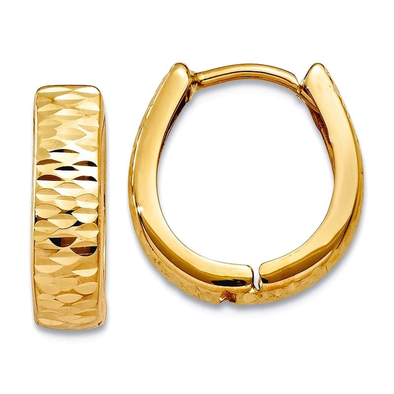 Curata 10k Yellow or White Gold Textured Huggies Hinged Hoop Earrings - 15x4mm - Yellow Gold