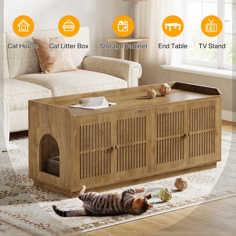 55-Inch Extra Large Cat Litter Box Enclosure with 2 Cabinets