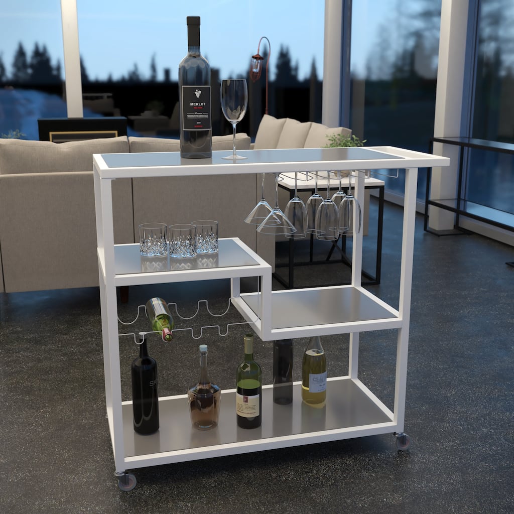 SEI Furniture Glenn White Metal Bar Cart