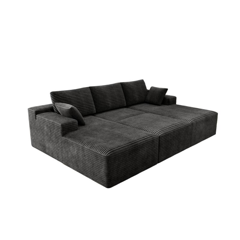 Roomfitters 98.4" Modular Sectional Sofa, 4-Piece Compressed Cloud Couch, No Assembly Required, Plush Corduroy, Grey
