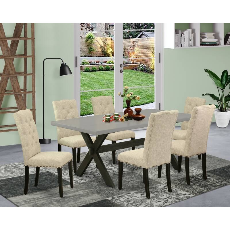 Small Dining Table Set with 6 Chairs - 7 Piece Kitchen Dinette Set - Modern Wood Dining Room Set - 72