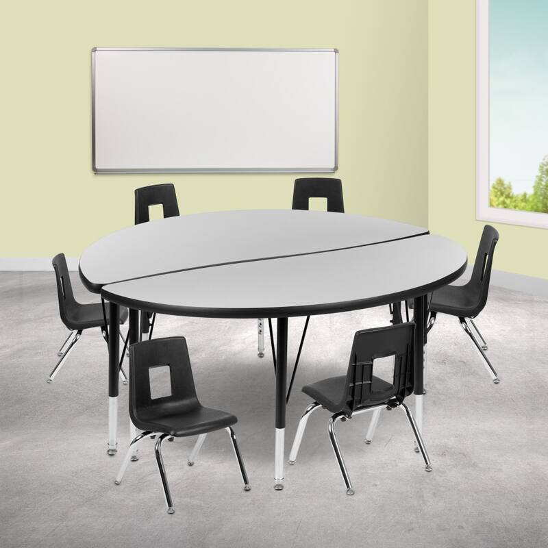47.5" Circle Wave Flexible Activity Table Set with 12" Student Stack Chairs - Grey