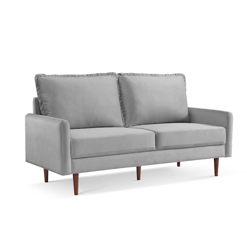 HomeRoots 69" Gray Velvet Sofa With Dark Brown Legs - 69
