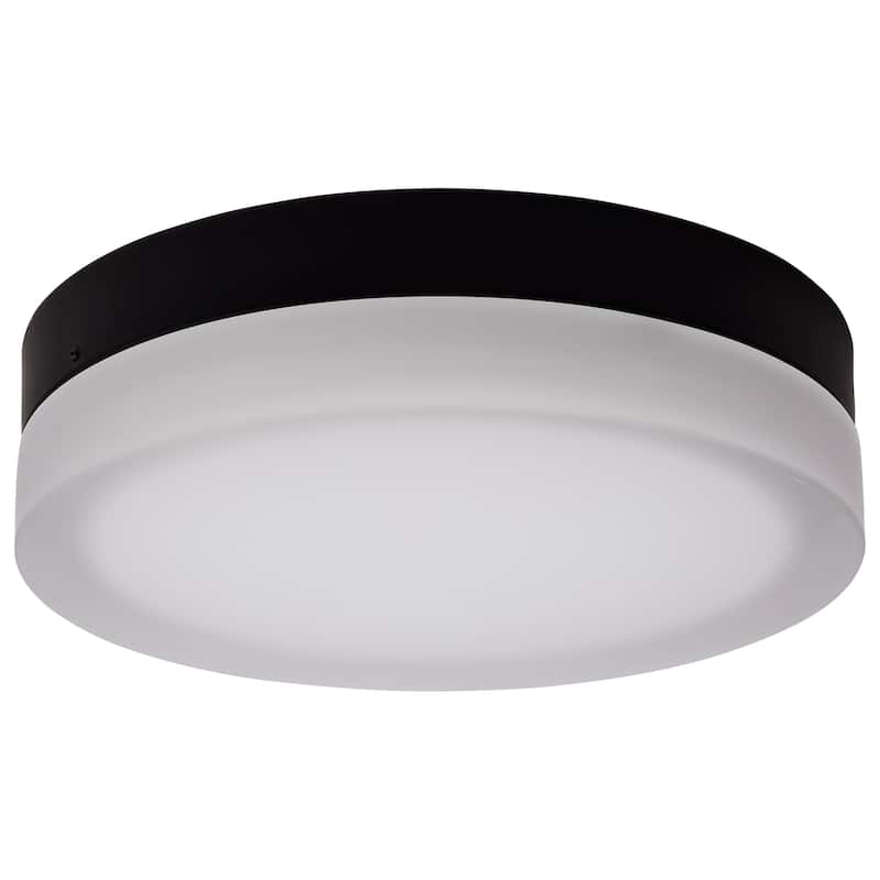 Pi 11 Inch LED Flush Mount Black Finish Frosted Etched Glass CCT Selectable 120 Volts