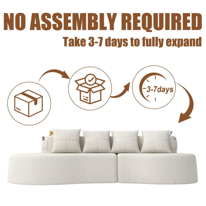 Chenille Upholstered Curved 3 Seat Minimalist Compressed Modular Sectional Sofa