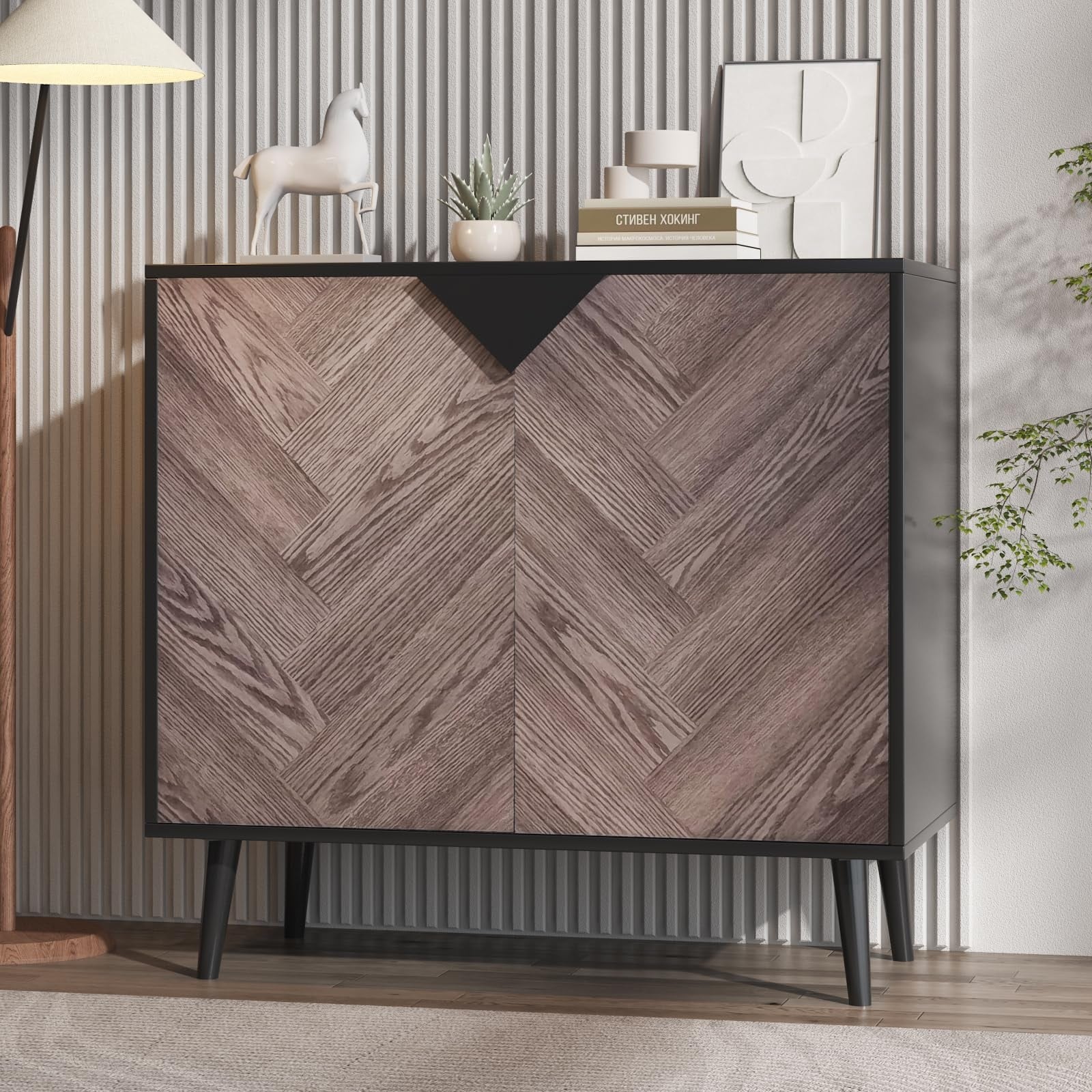 31.5 Inch Storage Cabinet with Doors & Shelf, Modern Wood Finish Sideboard Buffet