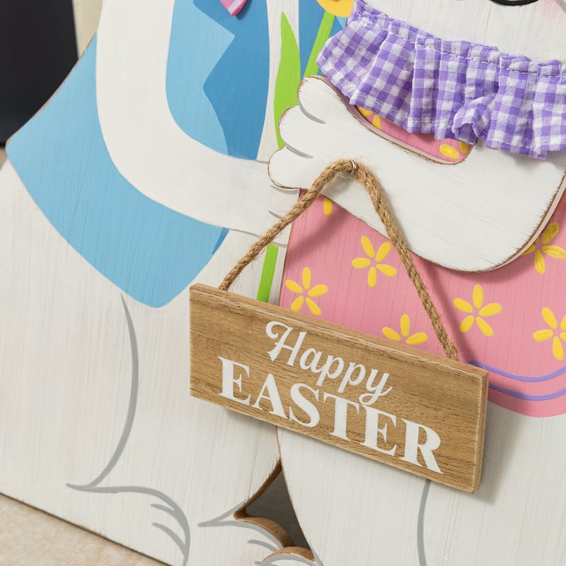 Glitzhome Easter Wooden Bunny Porch Decor Standing Rabbit Sign Decoration