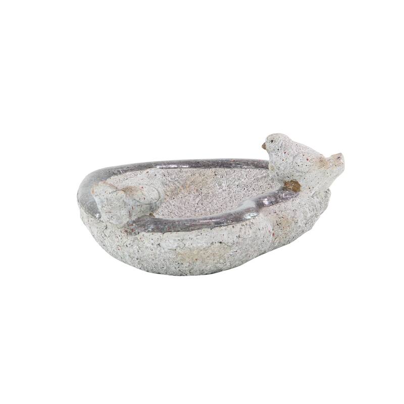 Polystone Bird Indoor Outdoor Garden Sculpture with Bath Bowl - Gray - Roche River Decor