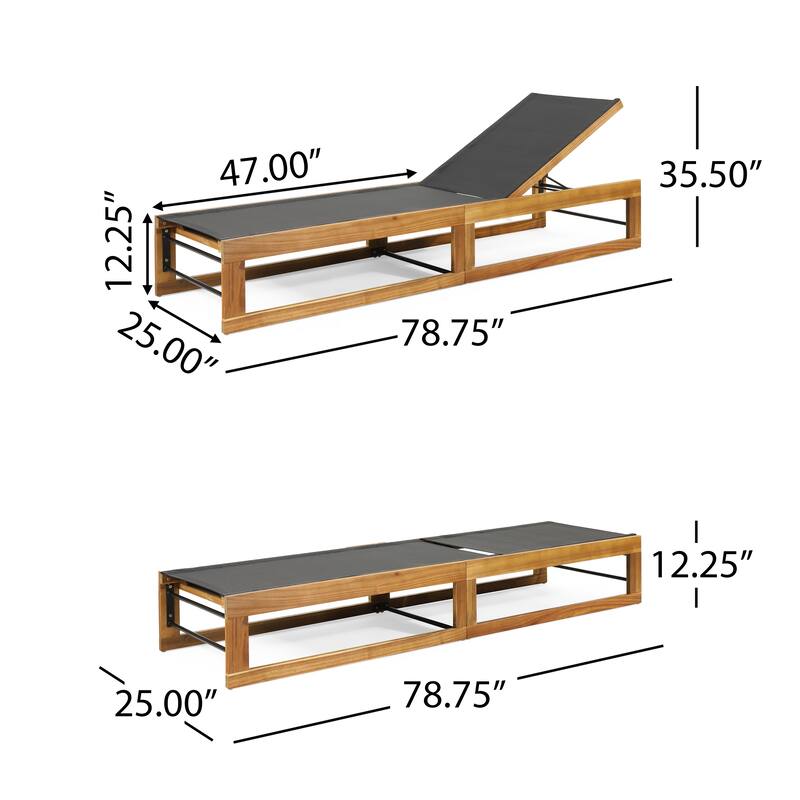 Roomfitters Contemporary Reclining Outdoor Chaise Lounges with Adjustable Mesh Backrest, Set of 2, Black