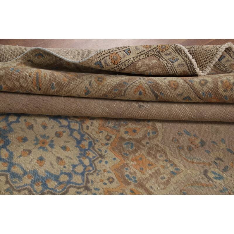Brown Medallion Tabriz Persian Area Rug Handmade Floral Wool Carpet - 9'7"x 12'3"