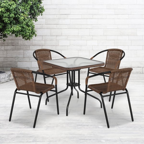 slide 2 of 32, Powder-coated Aluminum/ Rattan Lightweight 5-piece Outdoor Dining Set - 28"W x 28"D x 28"H