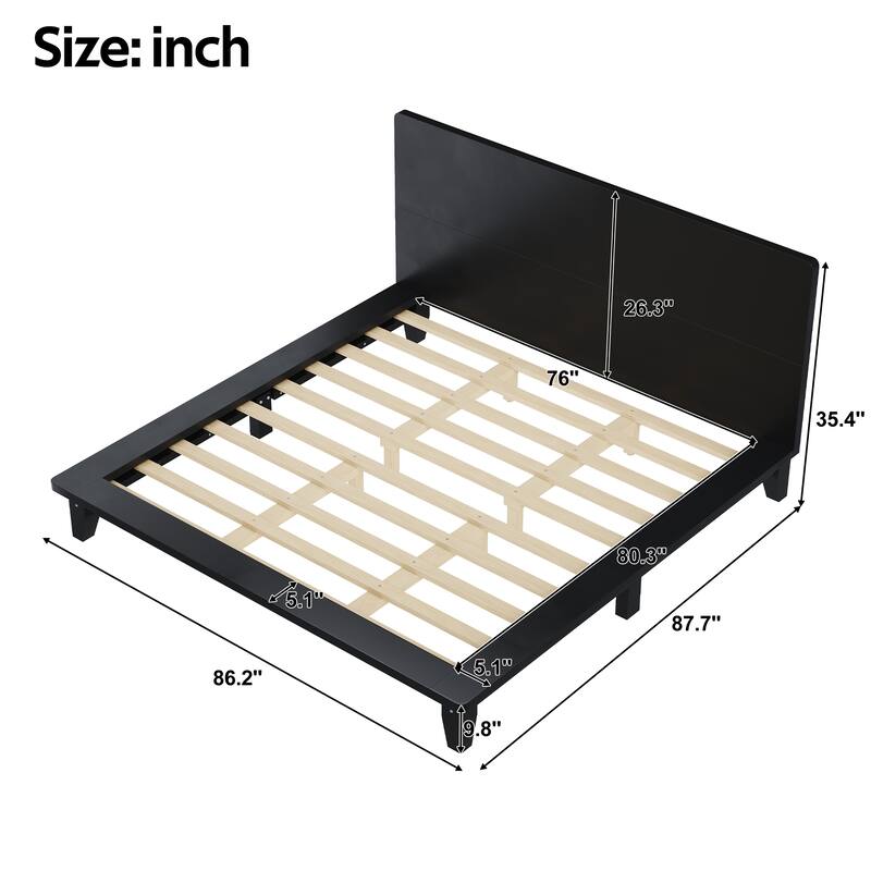 Wooden Platform Bed Frame with Headboard, Rustic Bed Frame with Wood Center Slats Support, No Box Spring Needed, Easy Assembly