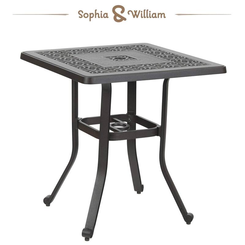 Outdoor Patio Dining Table Square, Modern Cast Aluminum Outdoor Furniture Dining Table with Umbrella Hole