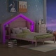preview thumbnail 13 of 39, Wood Platform Bed with House-shaped Storage Headboard and Built-in LED