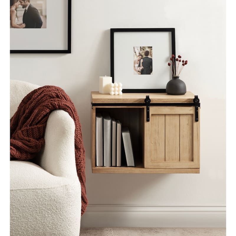 Kate and Laurel Cates Wood Floating Side Table with Cabinet
