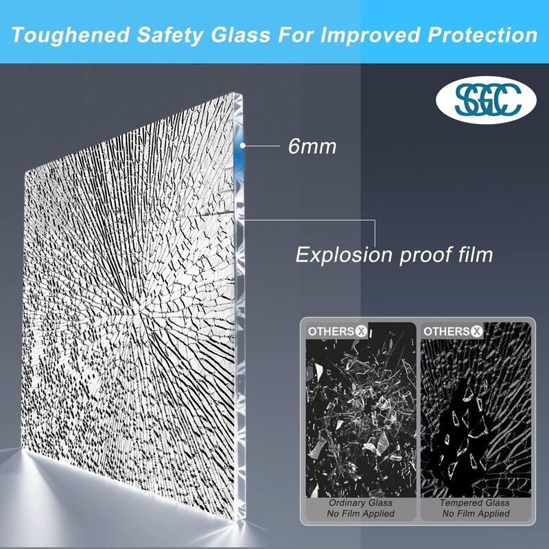 Pivot Shower Door 24/28/34 x 72 in., 6mm Tempered Glass, Matte Black Half Frame, Explosion-Proof Safety Film