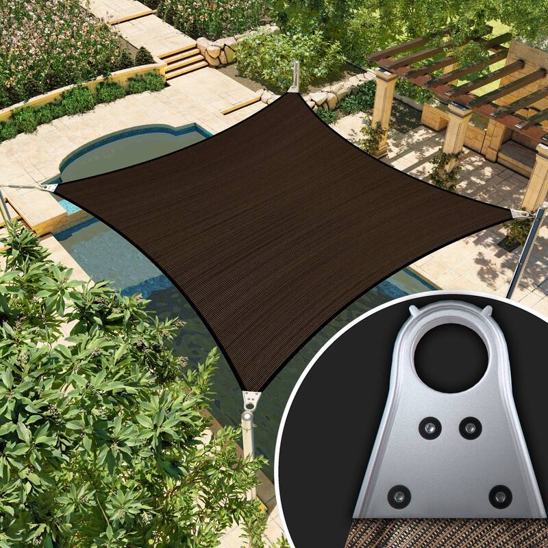 ColourTreeUSA Rectangle Sun Shade Sail Reinforced Super Ring HDPE Mesh Fabric Screen Canopy UV Block 260 GSM - 20' x 24' - Brown