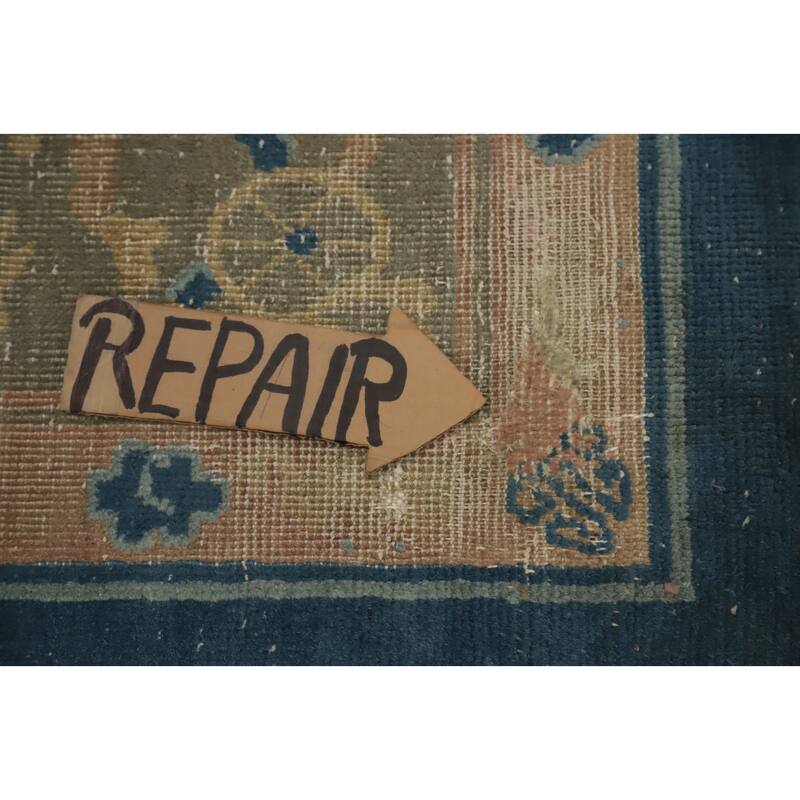 Hand Knotted Oriental 100% Wool Carpet Traditional Medallion Navy Blue & Blues Art Deco Area Rug - 10' 0'' X 8' 10''