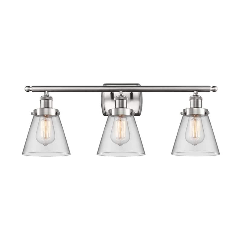 Innovations Lighting Small Cone 3 Light 26" Wide Vanity Light - Brushed Satin Nickel / Clear