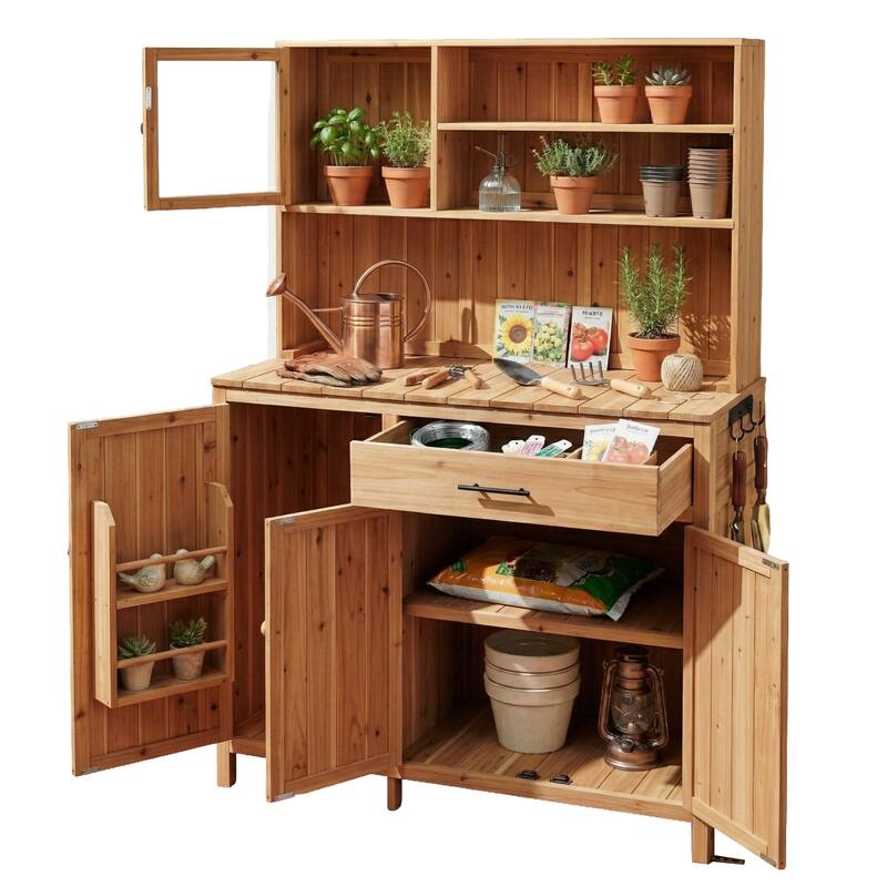 Roomfitters 65" Garden Potting Bench with Storage Hutch, Outdoor Potting Table & Prep Station, Drawer, Cabinet, Shelves