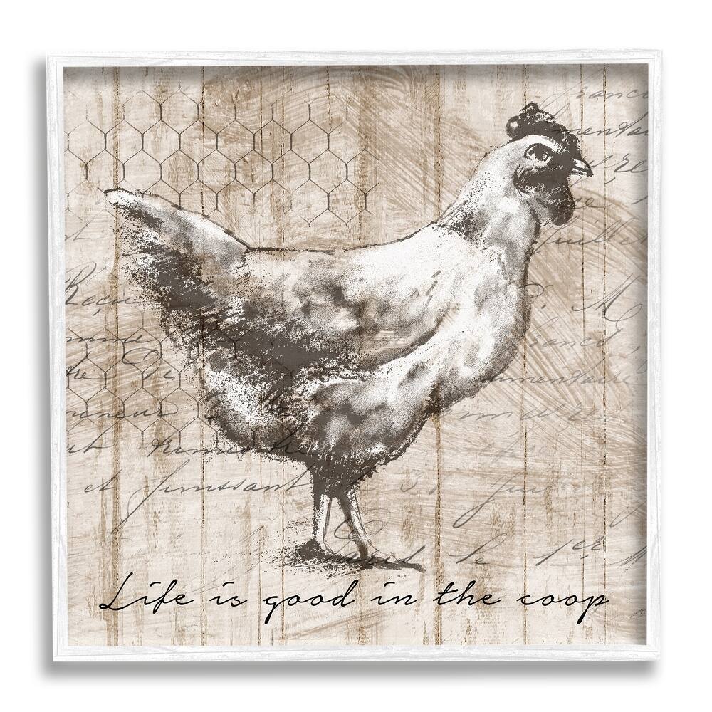 Stupell Life's Good In Coop Vintage Text Farm Chicken Framed Wall Art - Beige
