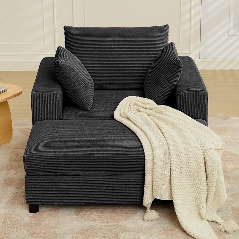 Mixoy 50 "D Sofa Chair with Ottoman, 2 Cushions, Large Corduroy Upholstered Comfy Chaise Lounge Deep Seat Sleeper Chair Indoor