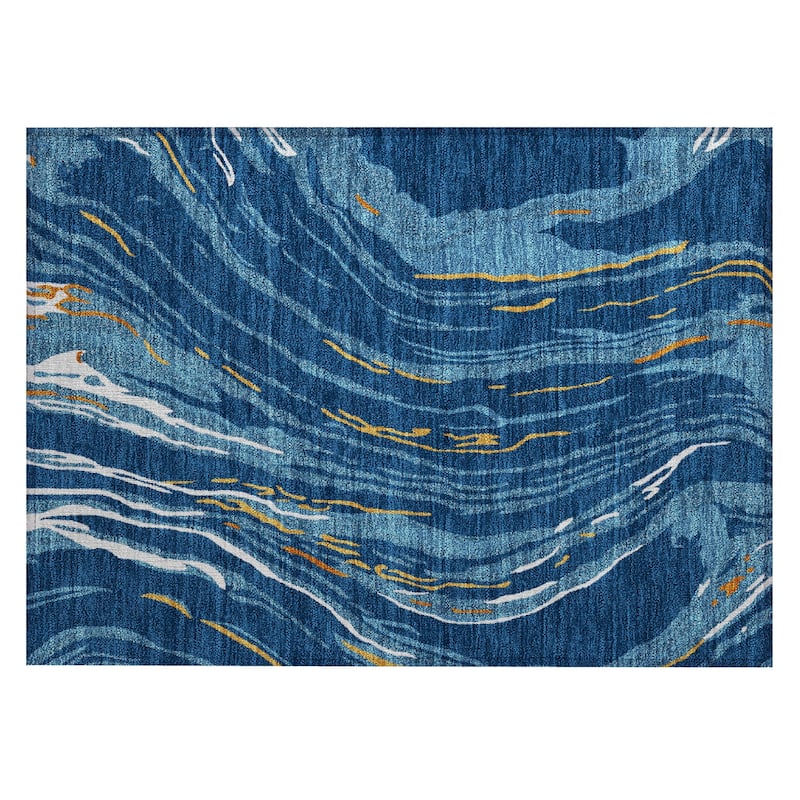 Machine Washable Indoor/ Outdoor Modern Wave Chantille Rug