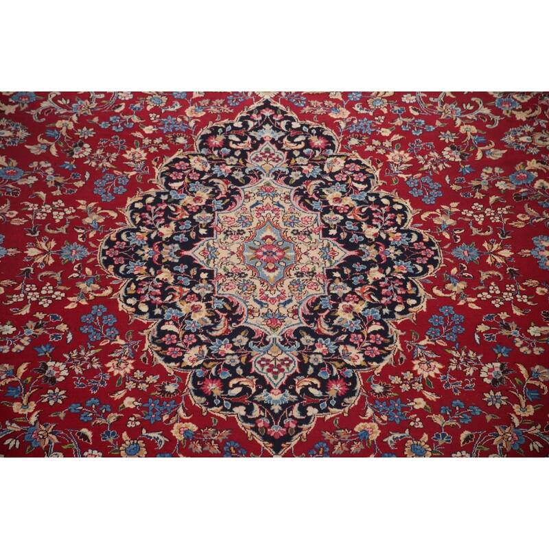 Hand Knotted Oriental 100% Wool Carpet Traditional Floral Red Kerman Area Rug - 16' 0'' X 9' 10''