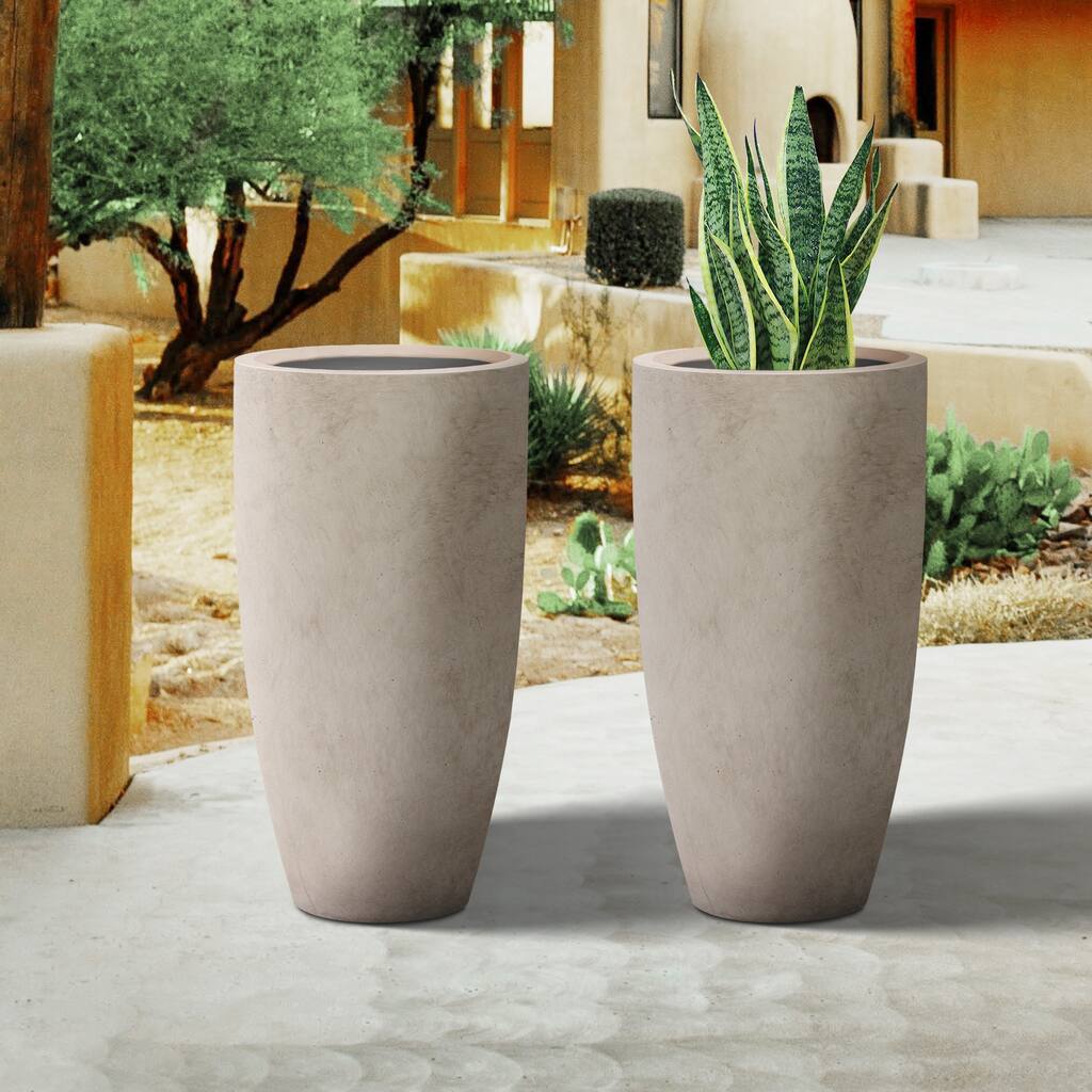 Plantara 24" H Tall Concrete planter(Set of 2), Large Outdoor Plant pot, Modern Tapered Flower pot for Garden