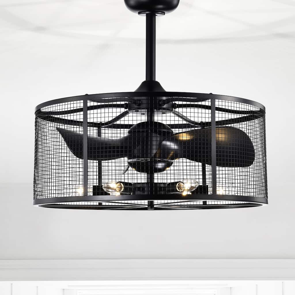 23 Inch Matte Black 6-Light 3-Blades Ceiling Fandelier w Remote