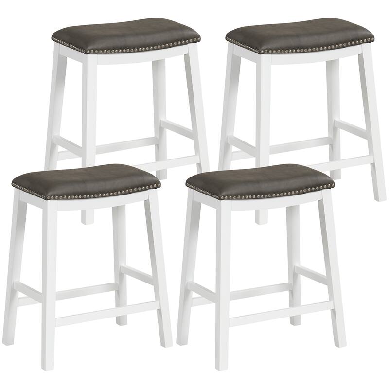 Gymax 4PCS 26'' Upholstered Counter Height Bar Stool PVC Leather - Gray + White