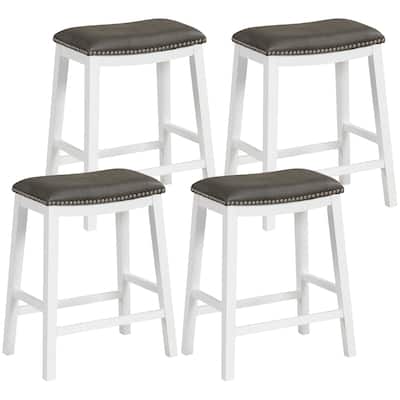 Gymax 4PCS 26'' Upholstered Counter Height Bar Stool PVC Leather