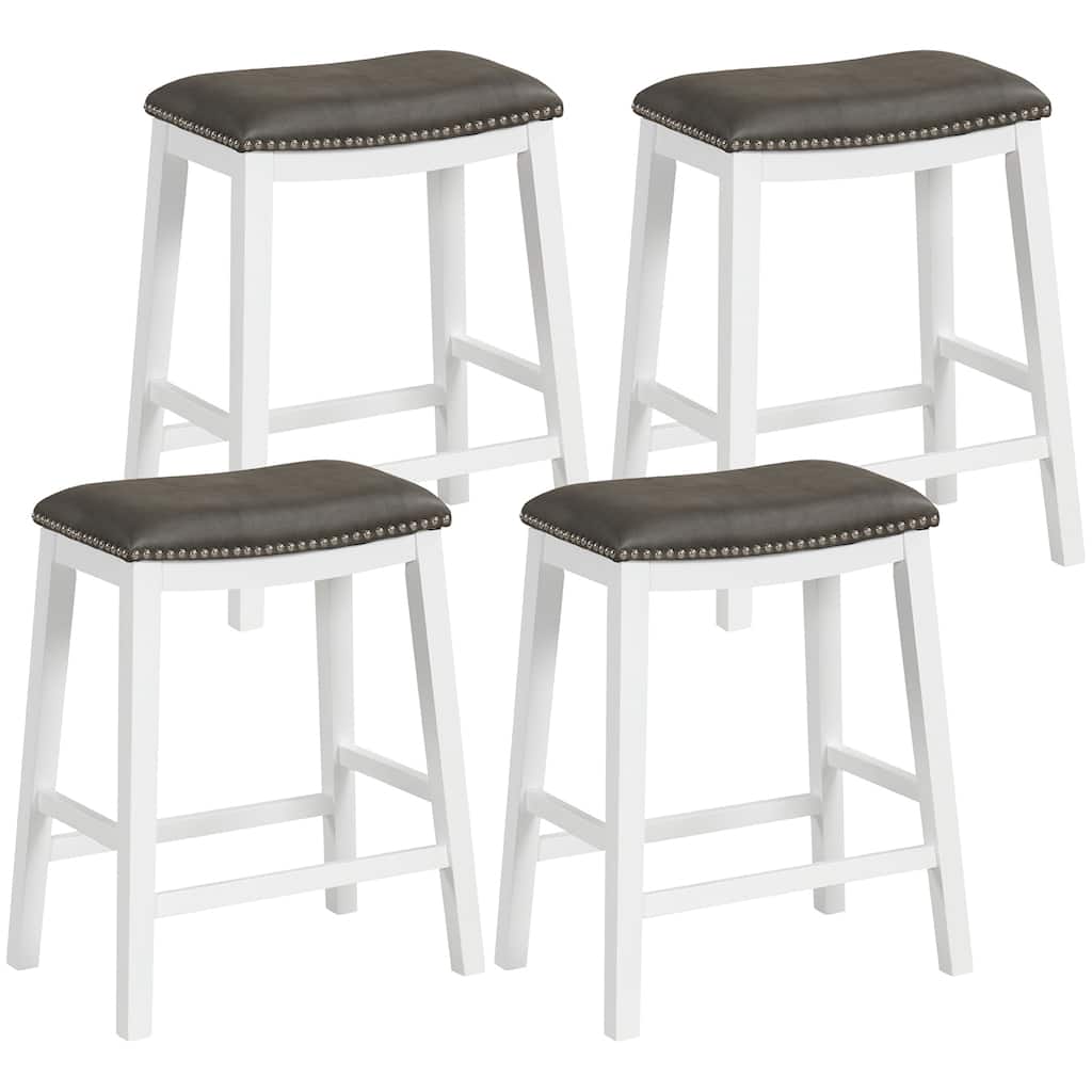 Gymax 4PCS 26'' Upholstered Counter Height Bar Stool PVC Leather