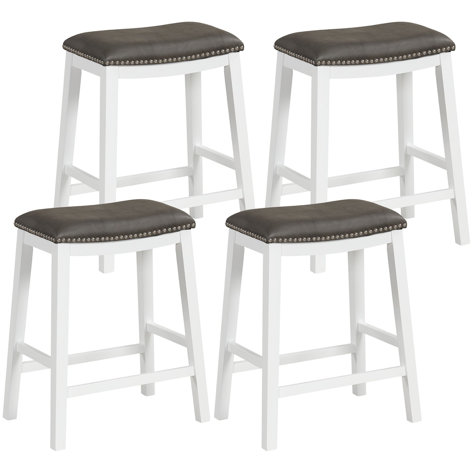 Gymax 4PCS 26'' Upholstered Counter Height Bar Stool PVC Leather
