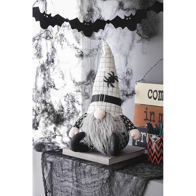 Set of 2, 10.2x5.5x23.5" Fabric Sitting Gnome with White Hat Spider, for Halloween Decor