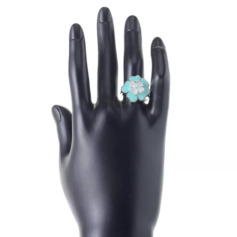Natural Campitos Turquoise With Pearl Gemstone Ring 925 Sterling Silver Ring